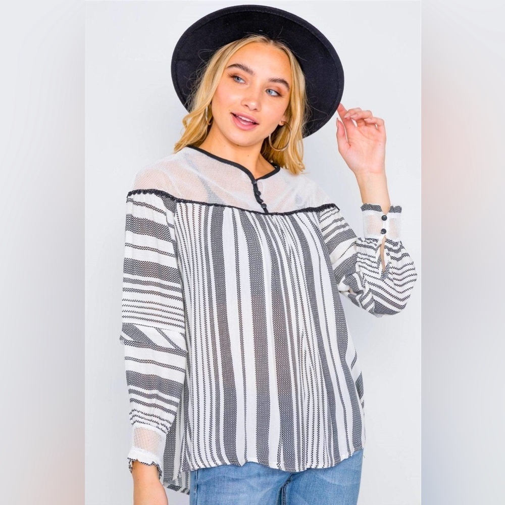 NWT-Ivory Stripe Mash Combo Black Top